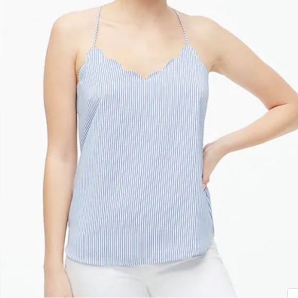 NWT J.crew Striped Scalloped Racerback Cami Top Women Blue White Striped Sz. 8 - Picture 2 of 8